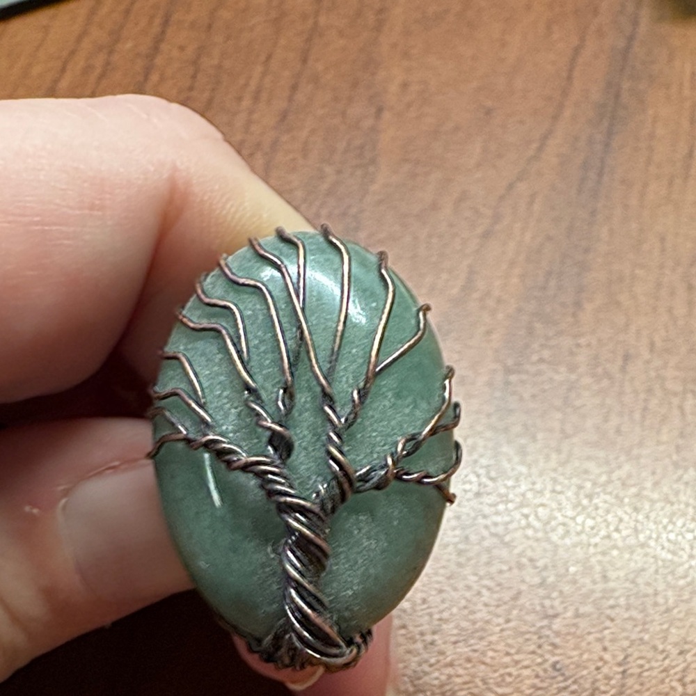 Handcrafted Green Tree of Life Wire Ring